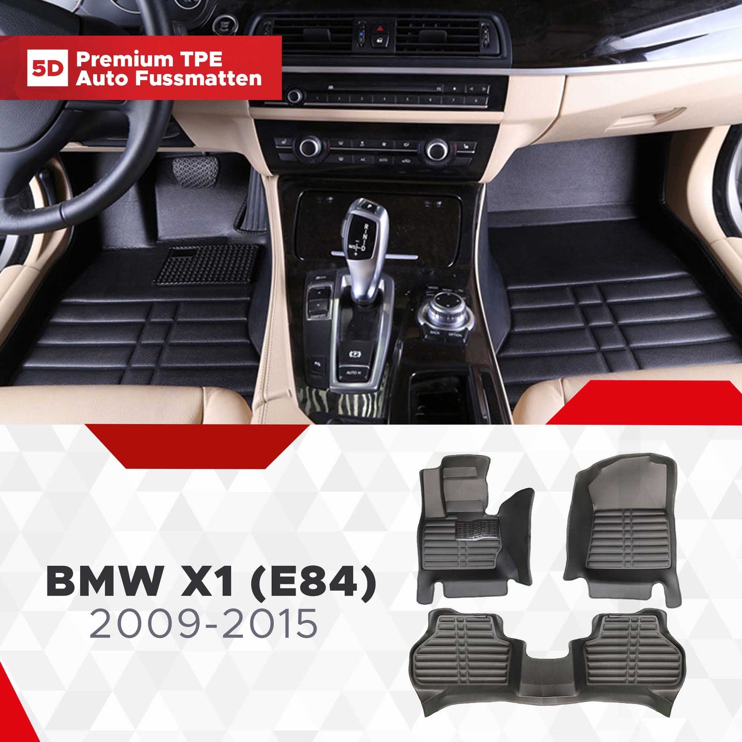 5D Premium Auto Fussmatten TPE Set passend für BMW X1 (E84) Baujahr 2009-2015