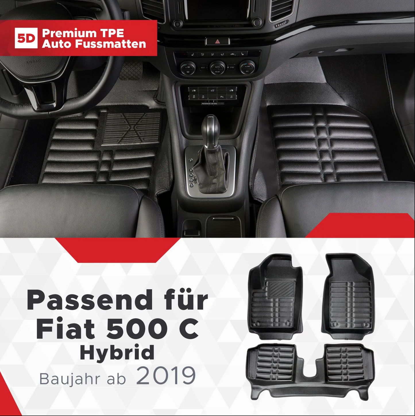 5D Premium Auto Fussmatten TPE Set passend für Fiat 500 Hybrid ab 2020