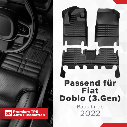 5D Premium Auto Fußmatten TPE Set Passend für Fiat Doblo (3.Gen) Baujahr ab 2022
