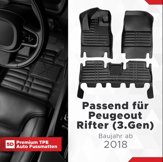 5D Premium Auto Fußmatten TPE Set Passend für Peugeout Rifter (3.Gen) Baujahr ab 2018