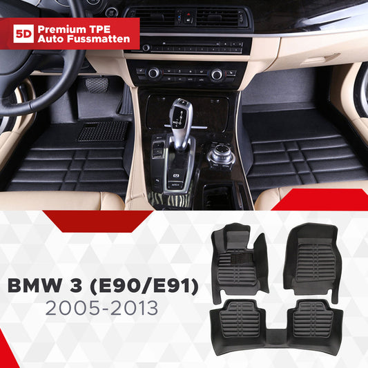 5D Premium Auto Fussmatten TPE Set passend für BMW 3 (E90/E91) Baujahr 2005-2013