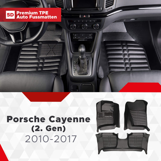 5D Premium Auto Fussmatten TPE Set passend für Porsche Cayenne (2.Gen) Baujahr 2010-2017