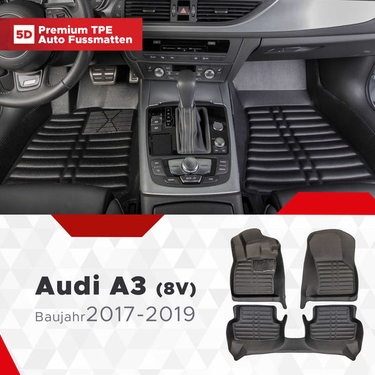 5D Premium Auto Fussmatten TPE Set passend für Audi A3 (8V) Limousine Facelift Baujahr 2017-2019