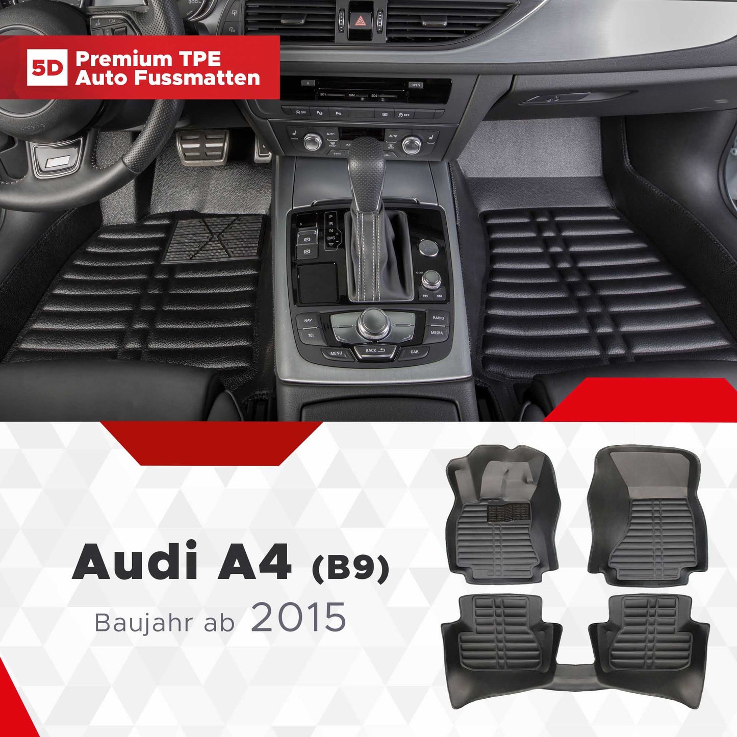 5D Premium Auto Fussmatten TPE Set passend für Audi A4 (B9) – RS4 Baujahr ab 2015