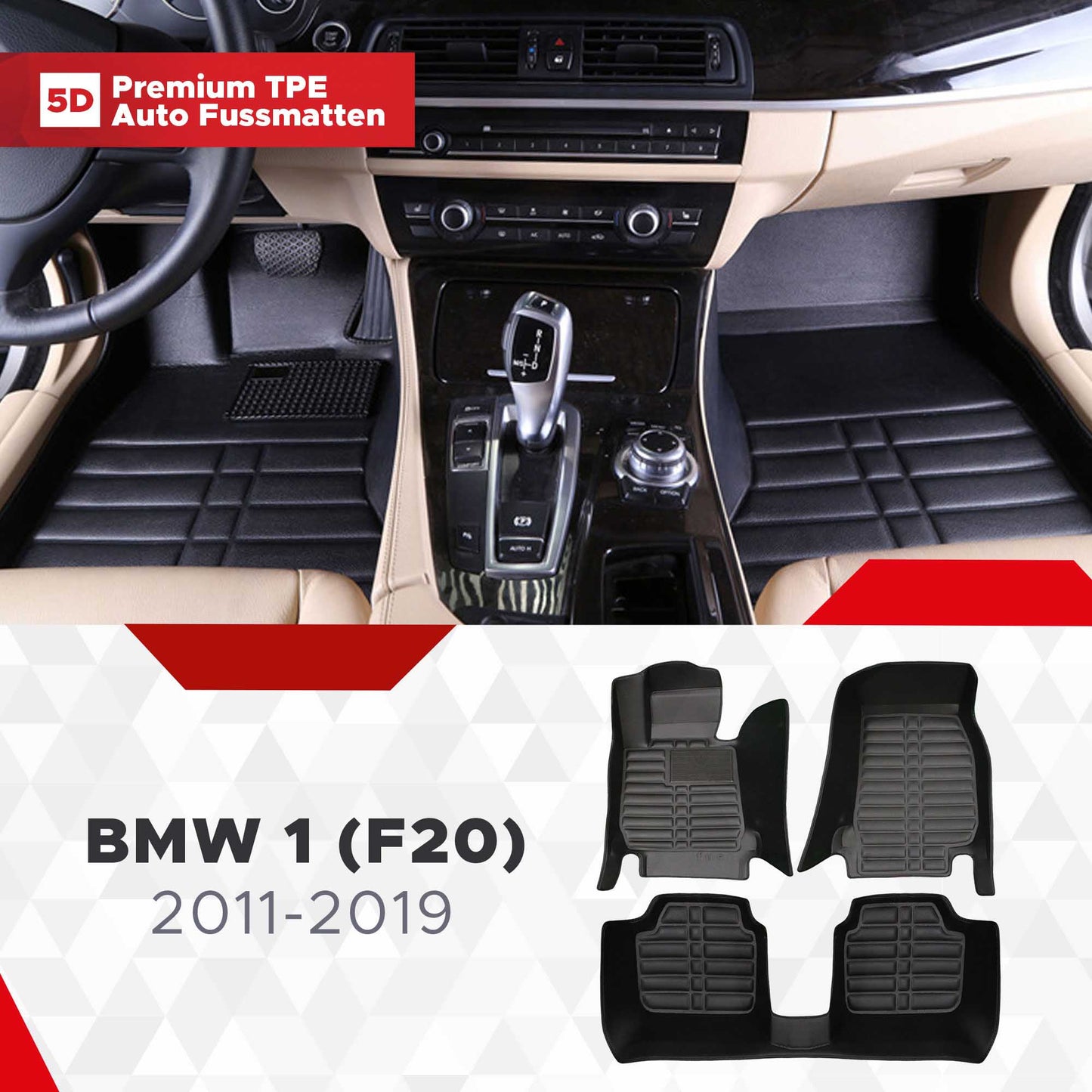 5D Premium Auto Fussmatten TPE Set passend für BMW 1 (F20) Baujahr 2011-2019