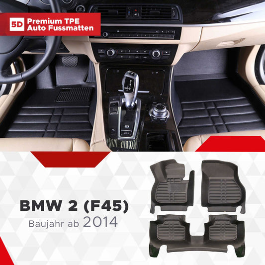 5D Premium Auto Fussmatten TPE Set passend für BMW 2 ( F45 / F46 ) Baujahr ab 2014