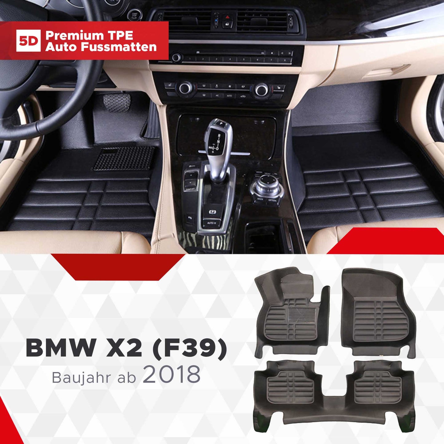 5D Premium Auto Fussmatten TPE Set passend für BMW X2 (F39) Baujahr ab 2018