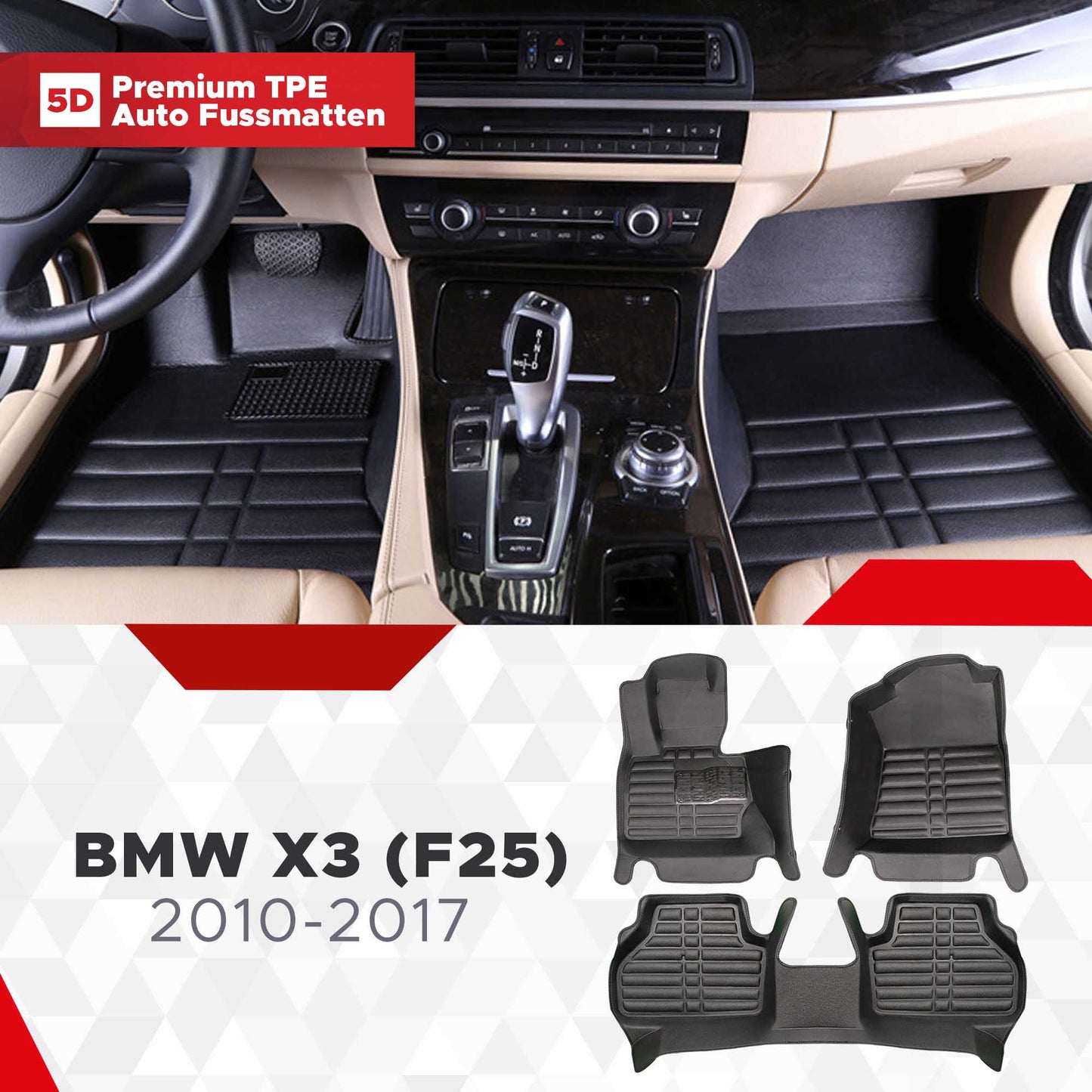 5D Premium Auto Fussmatten TPE Set passend für BMW X3 (F25) Baujahr 2010-2017