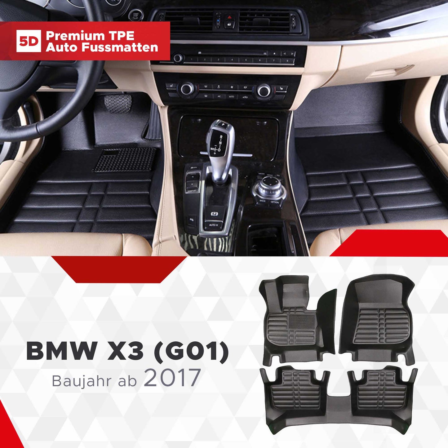 5D Premium Auto Fussmatten TPE Set Passend für BMW X3 (G01) Baujahr ab 2017