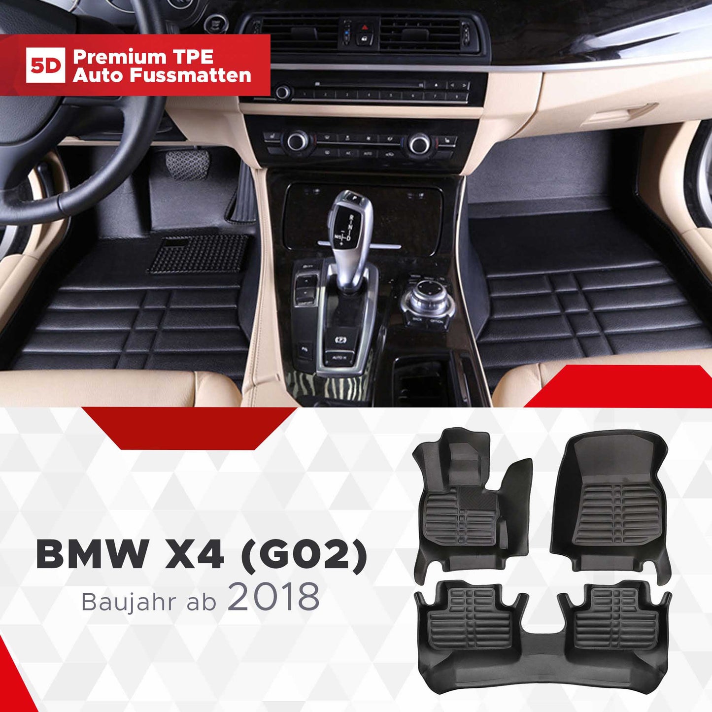 5D Premium Auto Fussmatten TPE Set passend für BMW X4 (G02) Baujahr ab 2018