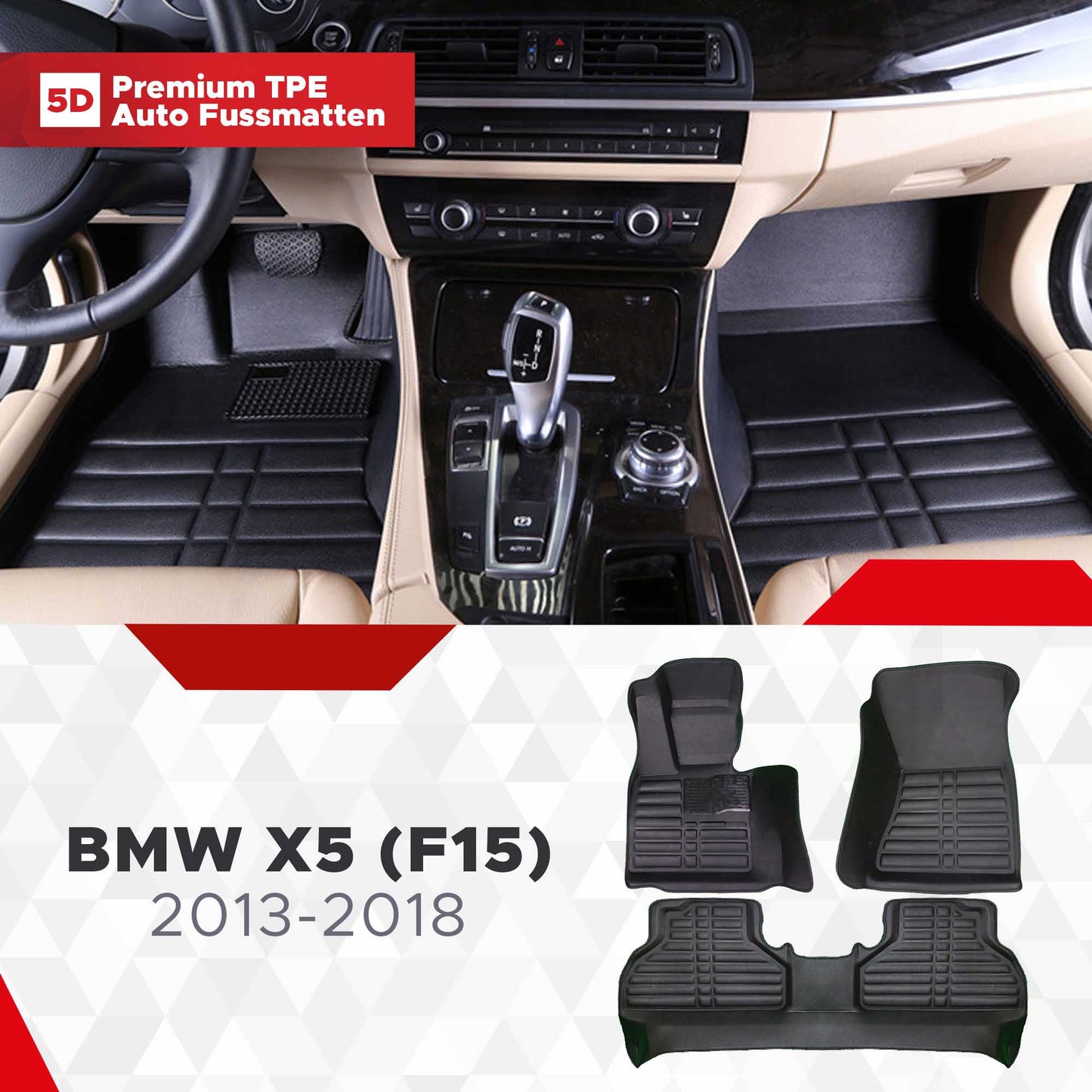 5D Premium Auto Fussmatten TPE Set passend für BMW X5 (F15) Baujahr 2013-2018