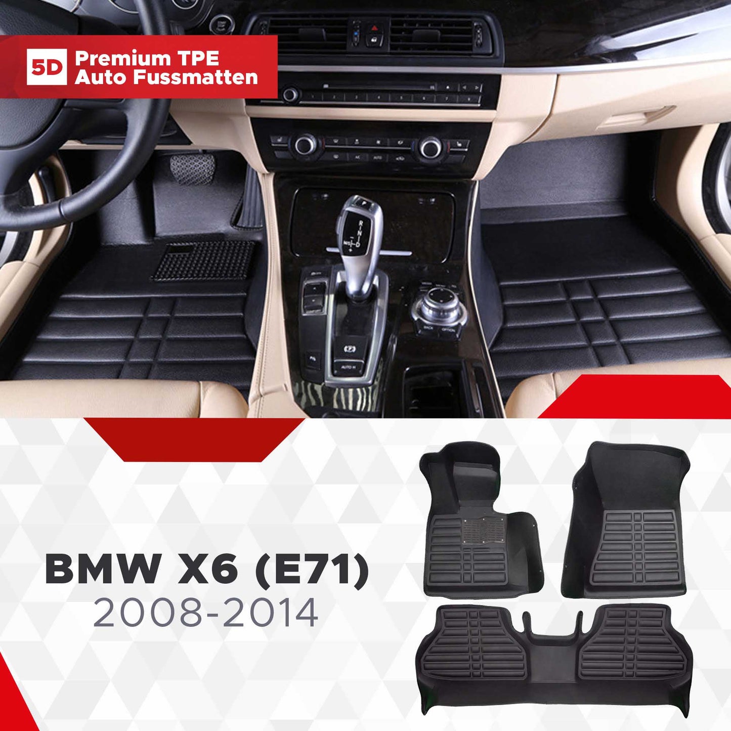 5D Premium Auto Fussmatten TPE Set passend für BMW X6 (E71) Baujahr 2008-2014