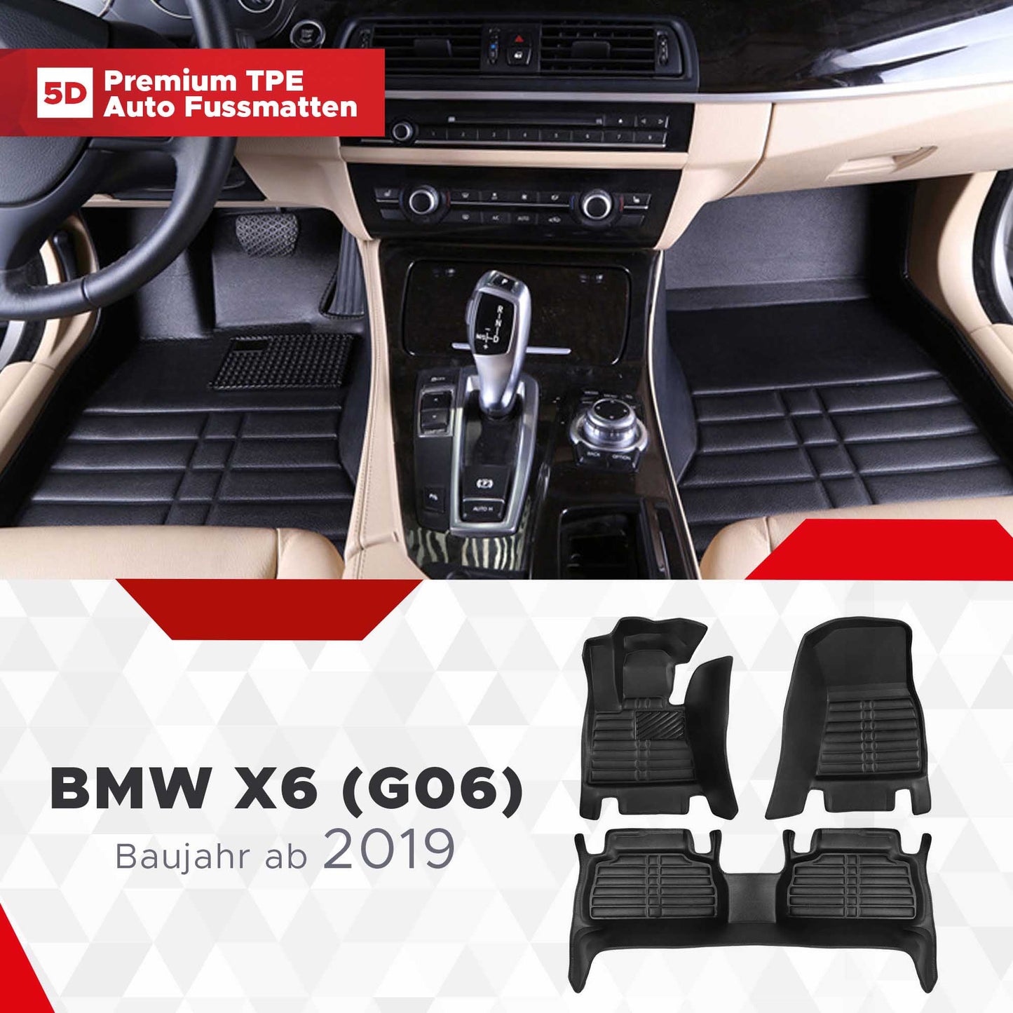 5D Premium Auto Fussmatten TPE Set passend für BMW X6 (G06) Baujahr ab 2019