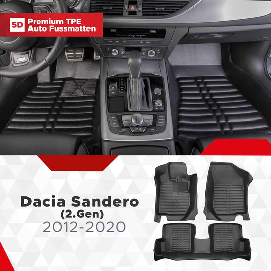 5D Premium Auto Fussmatten TPE Set passend für Dacia Sandero (2.Gen) Baujahr 2012-2020