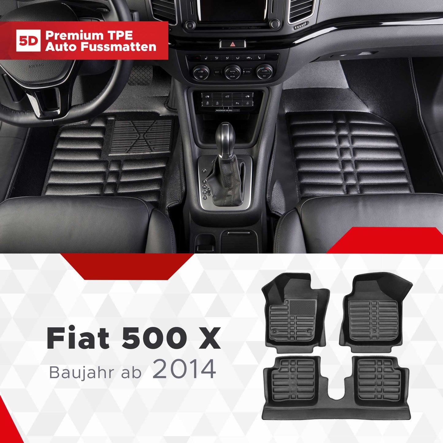 5D Premium Auto Fussmatten TPE Set passend für Fiat 500 X Baujahr ab 2014