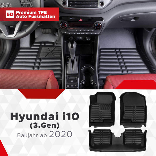 5D Premium Auto Fussmatten TPE Set passend für Hyundai i10 (3.Gen) Baujahr ab 2020