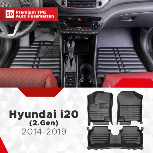 5D Premium Auto Fussmatten TPE Set passend für Hyundai i20 (2.Gen) Baujahr 2014-2019