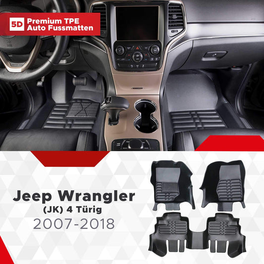 5D Premium Auto Fussmatten TPE Set passend für Jeep Wrangler (JK) 4 Türig Baujahr 2007-2018