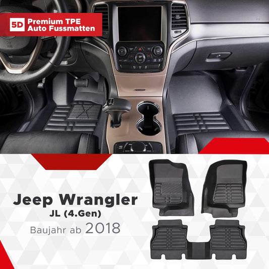 5D Premium Auto Fussmatten TPE Set passend für Jeep Wrangler JL (4.Gen) Baujahr ab 2018