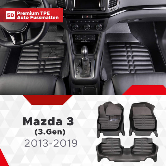 5D Premium Auto Fussmatten TPE Set passend für Mazda 3 (3.Gen) Baujahr 2013-2019