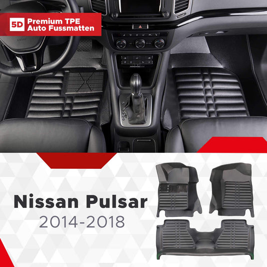 5D Premium Auto Fussmatten TPE Set passend für Nissan Pulsar Baujahr 2014-2018