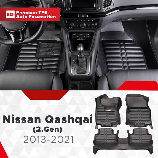 5D Premium Auto Fussmatten TPE Set passend für Nissan Qashqai (2.Gen) Baujahr 2013-2021