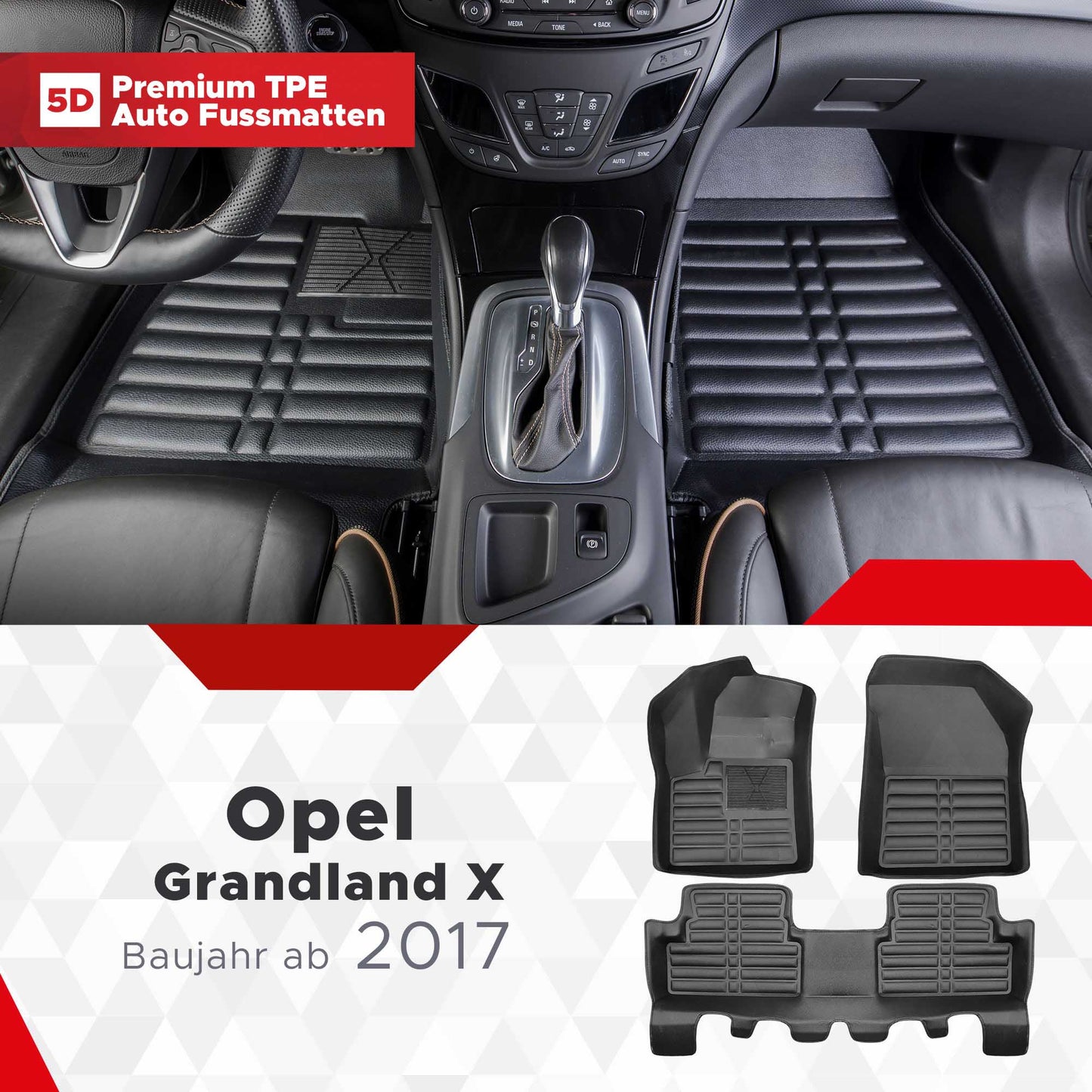 5D Premium Auto Fussmatten TPE Set passend für Opel Grandland X Baujahr ab 2017