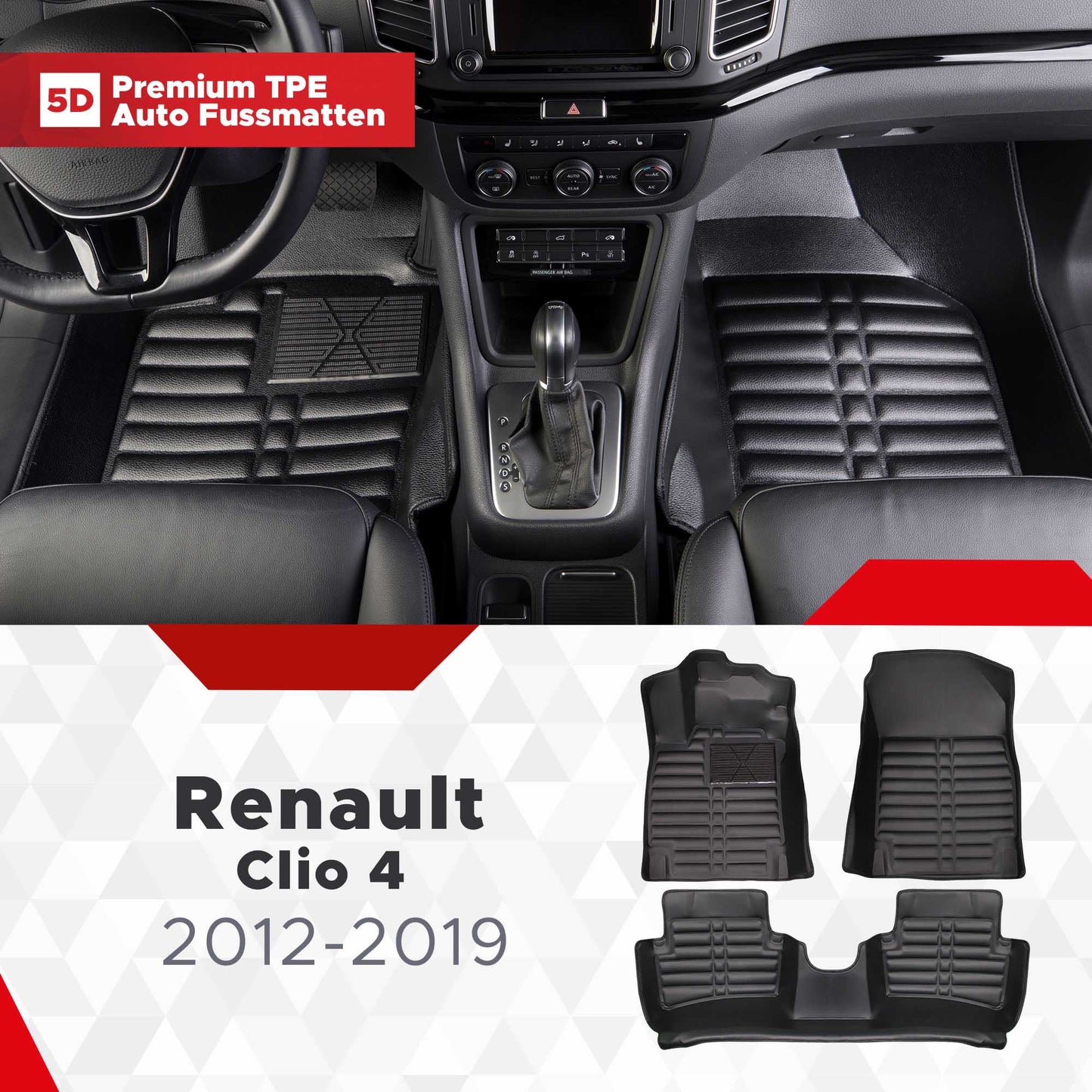 5D Premium Auto Fussmatten TPE Set passend für Renault Clio 4 Baujahr 2012-2019