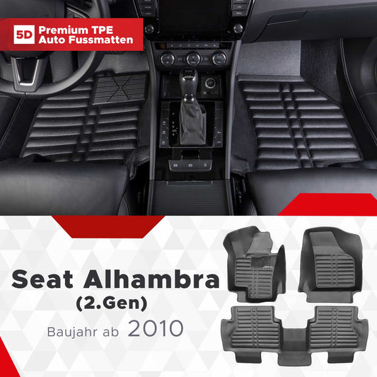 5D Premium Auto Fussmatten TPE Set passend für Seat Alhambra (2.Gen) für 5 Sitze Baujahr ab 2010