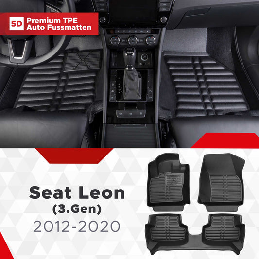 5D Premium Auto Fussmatten TPE Set passend für Seat Leon (3.Gen) Baujahr 2012-2020