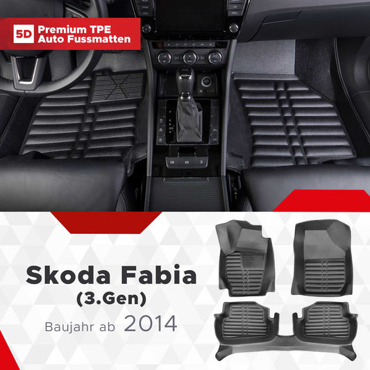 5D Premium Auto Fussmatten TPE Set passend für Skoda Fabia (3.Gen) Baujahr ab 2014