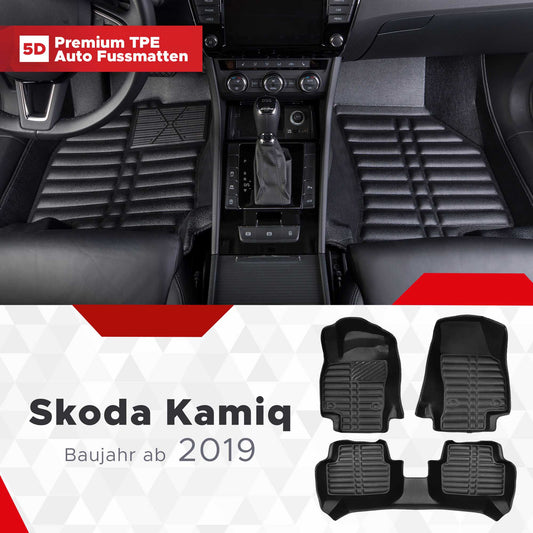 5D Premium Auto Fussmatten TPE Set passend für Skoda Kamiq Baujahr ab 2019