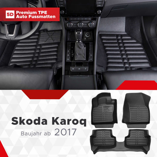 5D Premium Auto Fussmatten TPE Set passend für Skoda Karoq Baujahr ab 2017