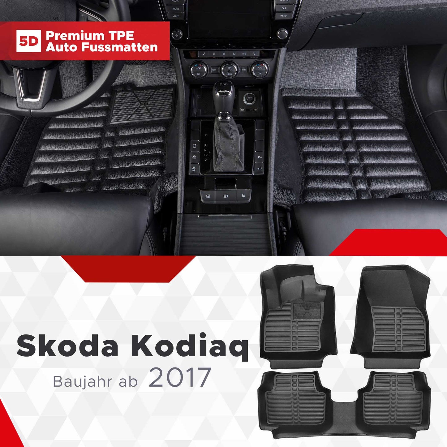 5D Premium Auto Fussmatten TPE Set passend für Skoda Kodiaq Baujahr ab 2017