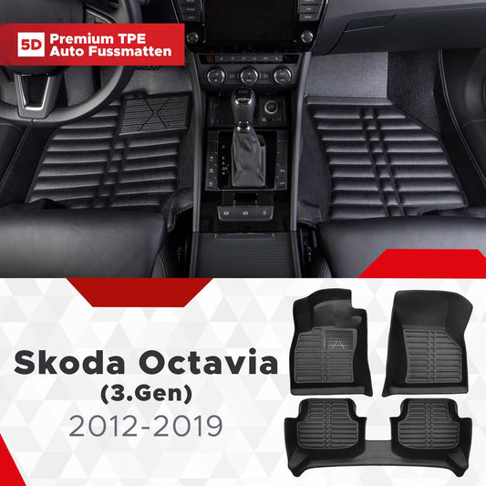 5D Premium Auto Fussmatten TPE Set passend für Skoda Octavia (3.Gen) Baujahr 2012-2019