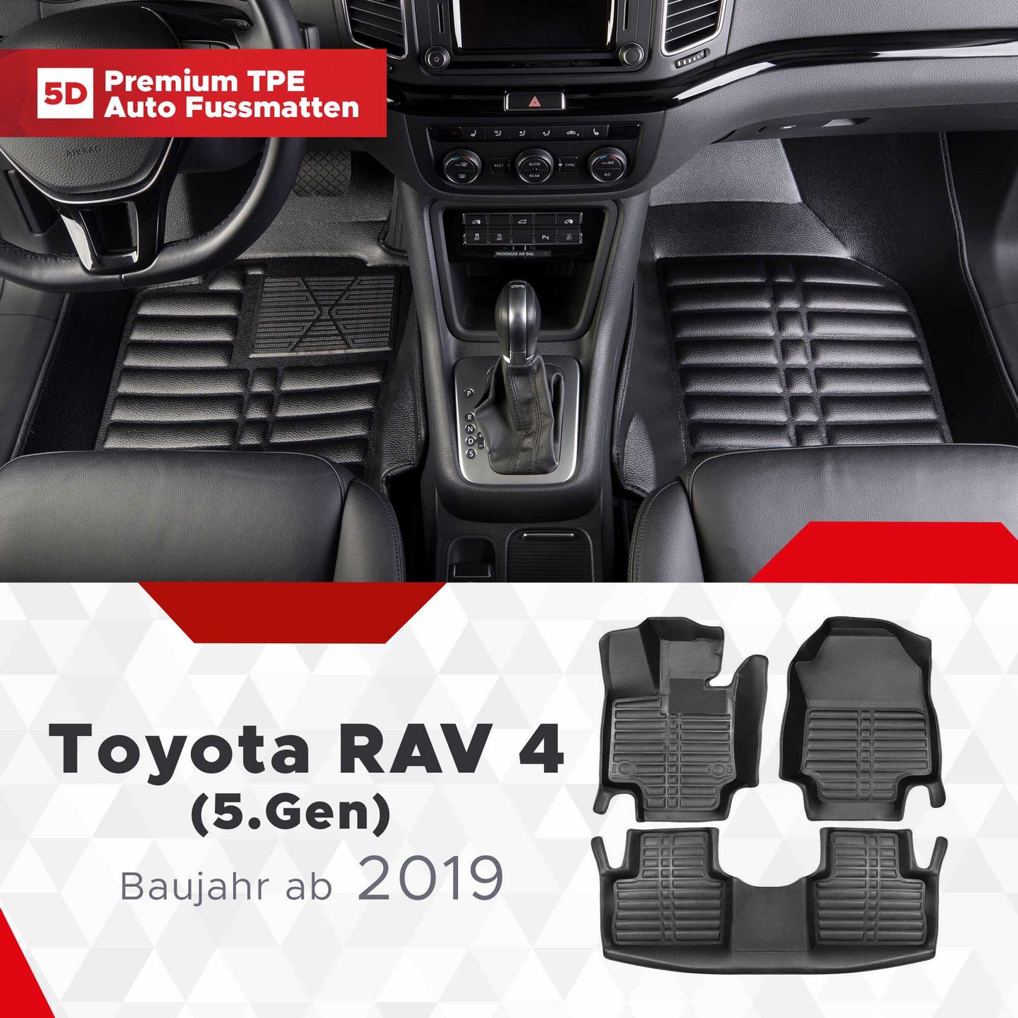 5D Premium Auto Fussmatten TPE Set passend für Toyota RAV 4 (5.Gen) Baujahr ab 2019