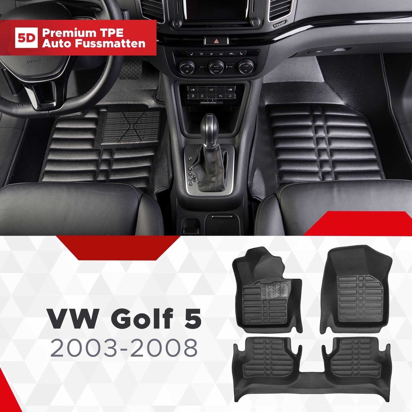 5D Premium Auto Fussmatten TPE Set passend für VW Golf 5 Baujahr 2003-2008