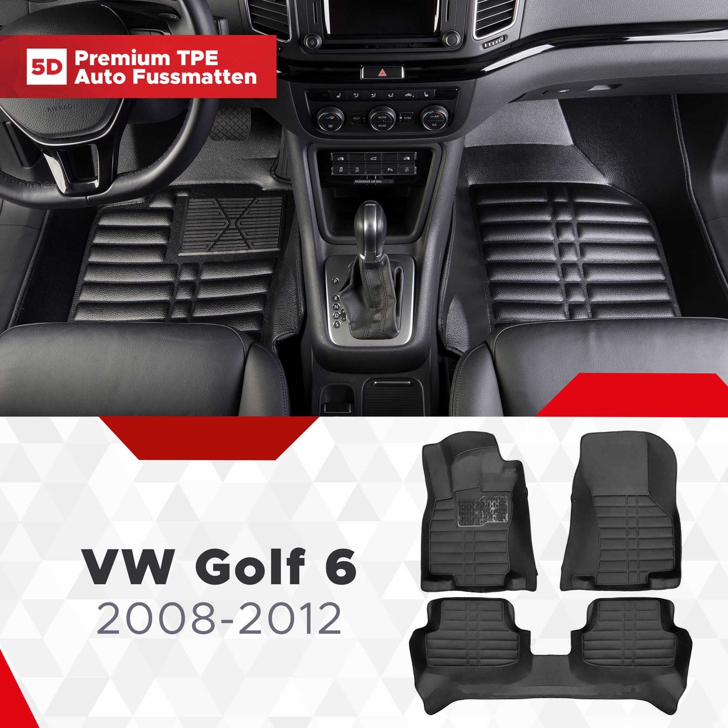 5D Premium Auto Fussmatten TPE Set passend für VW Golf 6 Baujahr 2008-2012