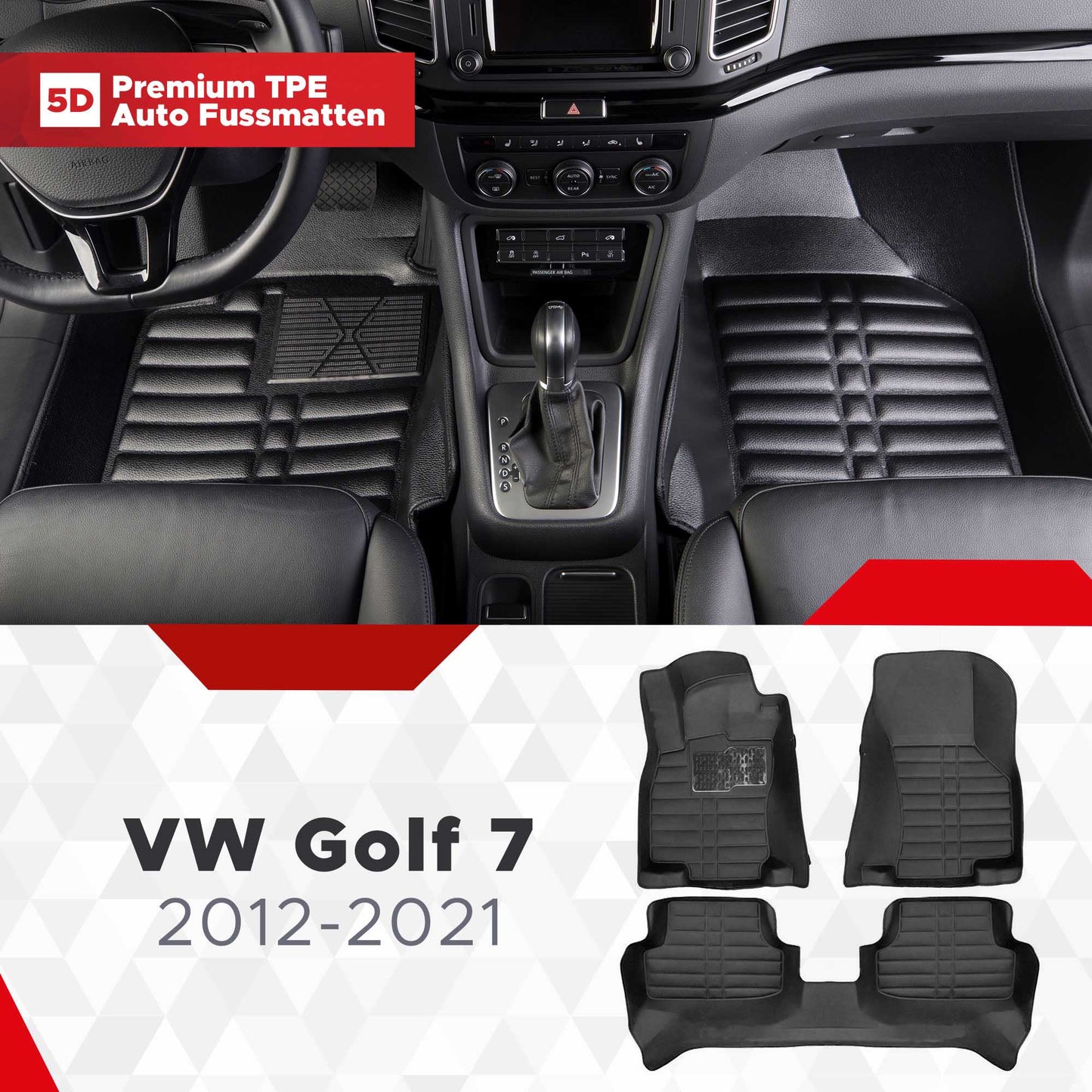 5D Premium Auto Fussmatten TPE Set passend für VW Golf 7 Baujahr 2012-2021