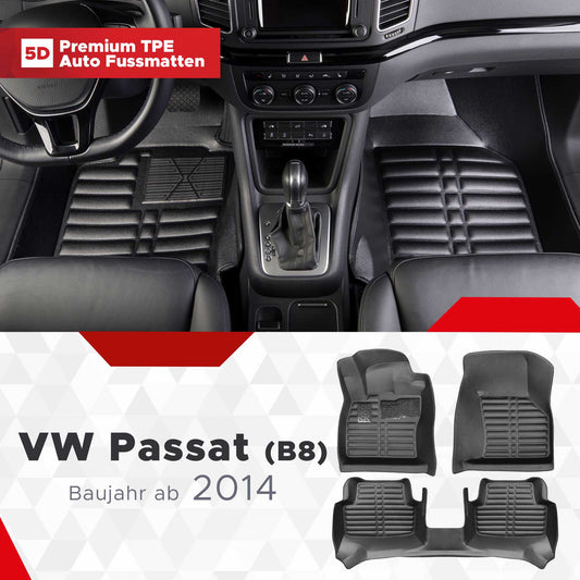 5D Premium Auto Fussmatten TPE Set passend für VW Passat (B8) Baujahr ab 2014