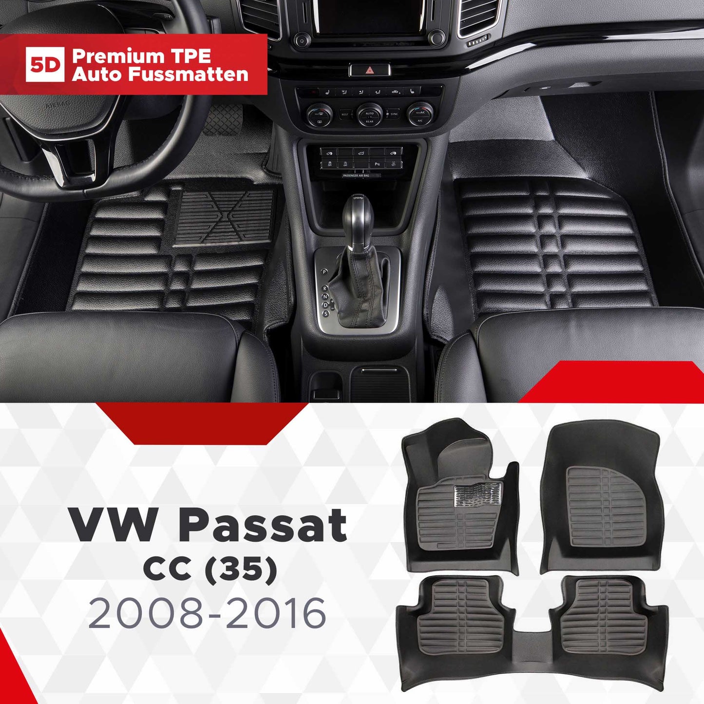 5D Premium Auto Fussmatten TPE Set passend für VW Passat CC (35) Baujahr 2008-2016