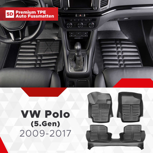 5D Premium Auto Fussmatten TPE Set passend für VW Polo (5.Gen) Baujahr 2009-2017