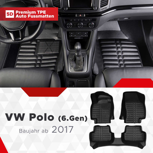 5D Premium Auto Fussmatten TPE Set passend für VW Polo (6.Gen) Baujahr ab 2017