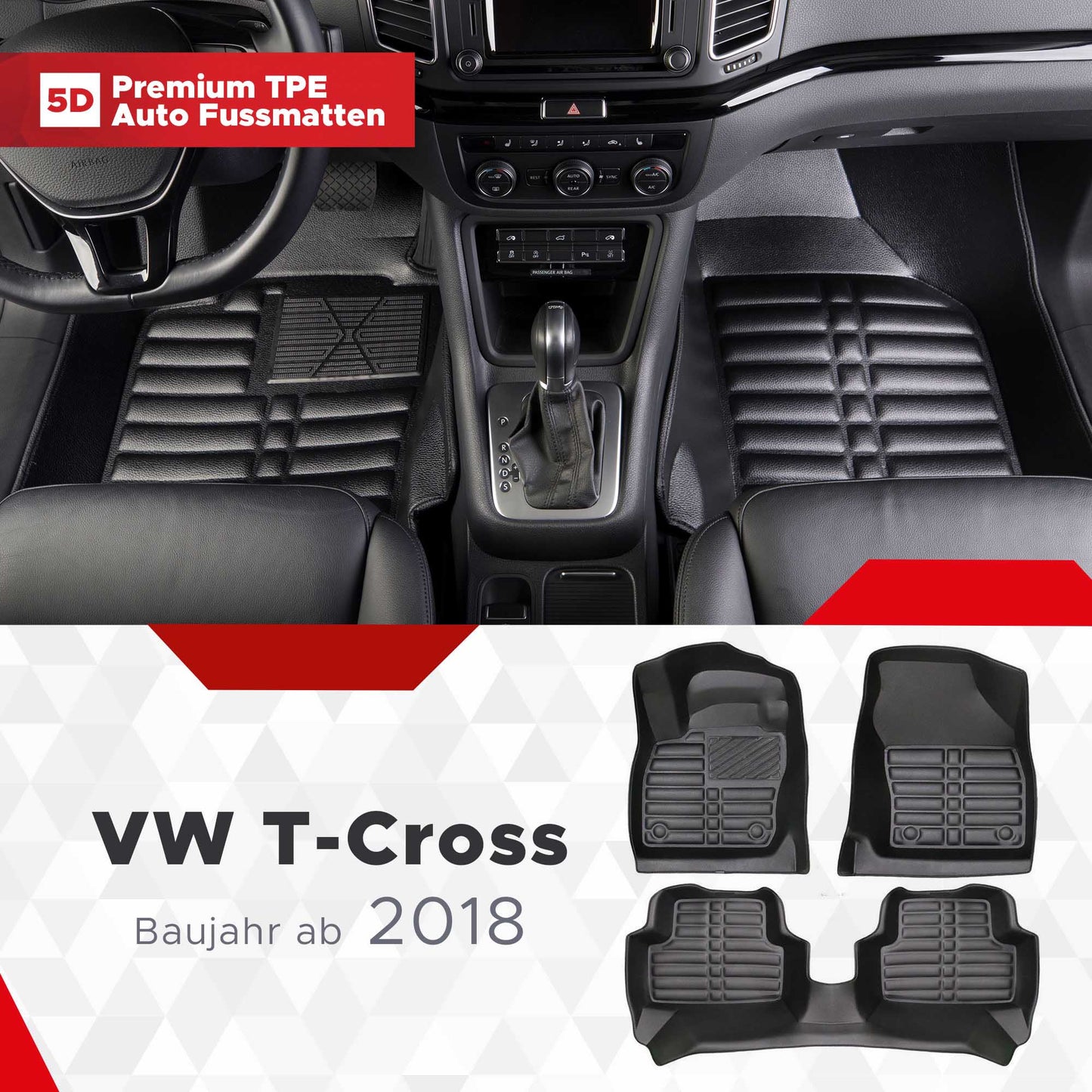 5D Premium Auto Fussmatten TPE Set passend für VW T-Cross Baujahr ab 2018