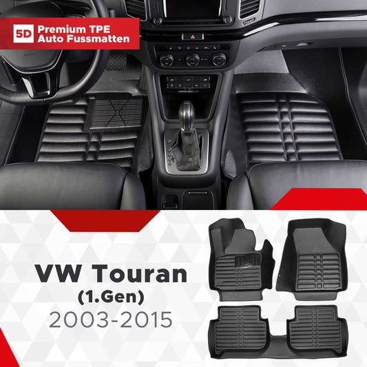 5D Premium Auto Fussmatten TPE Set passend für VW Touran (1.Gen) Baujahr 2003-2015