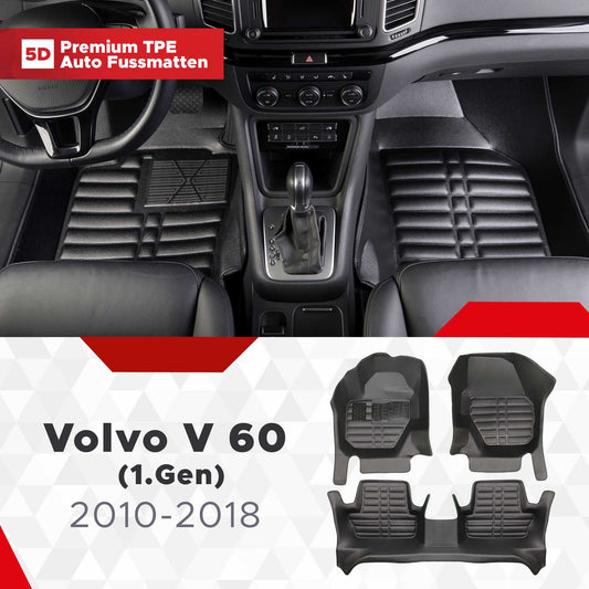 5D Premium Auto Fussmatten TPE Set passend für Volvo V 60 (1.Gen) Baujahr 2010-2018