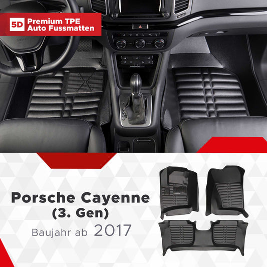 5D Premium Auto Fussmatten TPE Set passend für Porsche Cayenne (3.Gen) Baujahr ab 2017